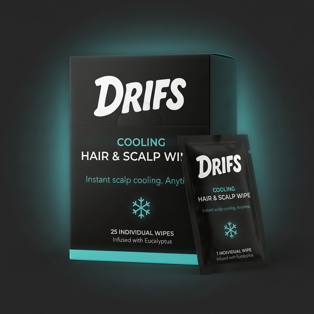 DRIFS Cooling hair and scalp wipes box with single sachet